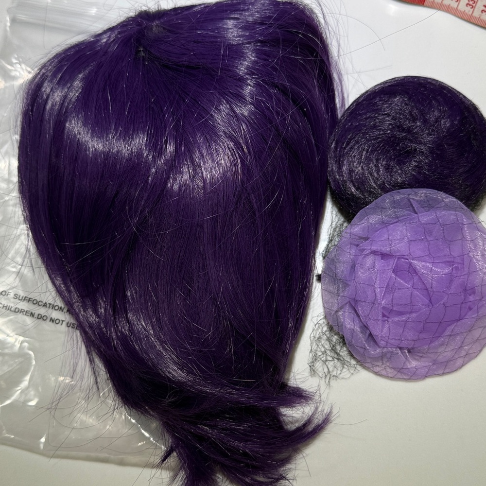 HAIR, Bob short cut, Swoop Bangs, With Bun Accessory, Purple - Picture 10 of 10